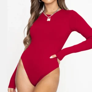 Women Tight Fitting Long Sleeve Bodysuit Spring 2023 One Piece Black Blue White Red T-Shirt Tops