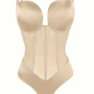 1pc Women's Slimming Shapewear Bodysuit - Deep V Neck, Tummy Control Waist Trainer, Elegant Nylon & Spandex Blend, Hand Washable