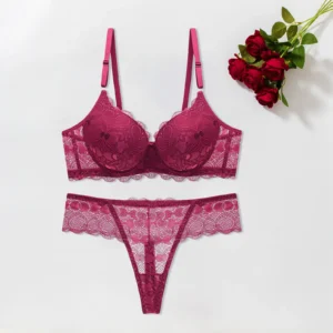 Women's Lace Lingeries Sets See Through Naughty Babydoll Push up Bra and Brief 2 Pcs Sets Female Push Up Underwears