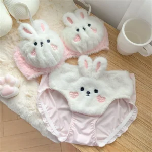 R7UD Women Lovely Plush Bra Panty Set Funny Bear Bra Panties Set Cartoon Plush Underwear Soft Student Girls Lingerie Set