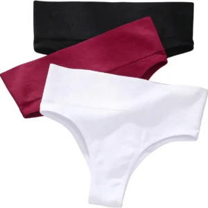 MakeMeChic Women's 3 Pack Plain Panties Underwear Mid Rise Ribbed Knit Briefs Underpants