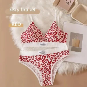 Women Seamless Bra Set Low Waist Panties Leopard Bralette Sexy Lingerie Set Vneck Sport Brassiere Female Cotton Underwear