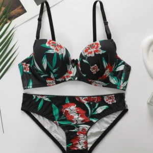 Island vacation party print 2-piece braissere fashionable pull up women's Lingerie bra with steel support sexy underwear A2138