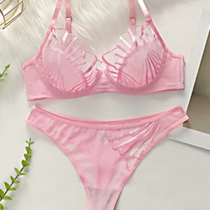 Beautiful Women's Pink and Black brassiere Lace Sexy Lingerie Set Pull Up Bra 2024 New fashionable Women's Clothing