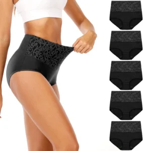 Women Tummy Control High Waist Slimming Panties Thongs High Waist Cotton Soft Full Cover Underpants Pack Of 5 леггинсы женские