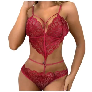 Women Erotic Deep V Lingeries Sexy Lace Gathering Brassiere Connect Cutout Mini Panties Ladies Sexy Pornographic Lingerie Set