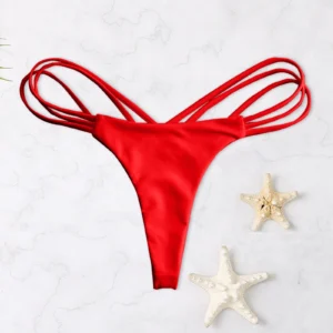 Women'S High Waisted Bikini Bottoms 2024 European And Sexy Swimsuit New Bikini Solid Color Chest Bow Nail Bikini Ropa De Mujer