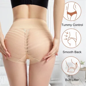 Mid-Waist Elastic Women's Panties with Boned Tummy Control Body Shaper Hip Lift Hollow Breathable Sexy Underwear Smooth Body new