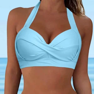 2025 New Women Solid Color Bikini Top Women Lace Up Swimwear Tops Underwire Full Coverage Bikini Top Push Up Women'S Bikinis 수영복